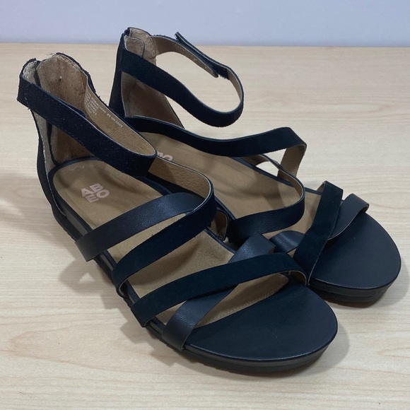 Abeo Braelyn Strappy Black Leather Gladiator Sandals Neutral Arch Support - Picture 1 of 10